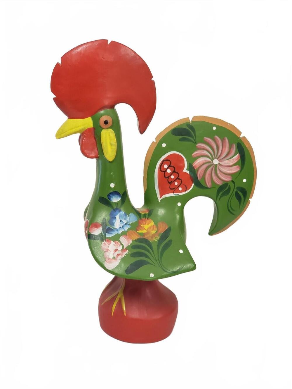 Vintage Hand-Painted Pottery 9" Rooster Figurine with Floral Design GC